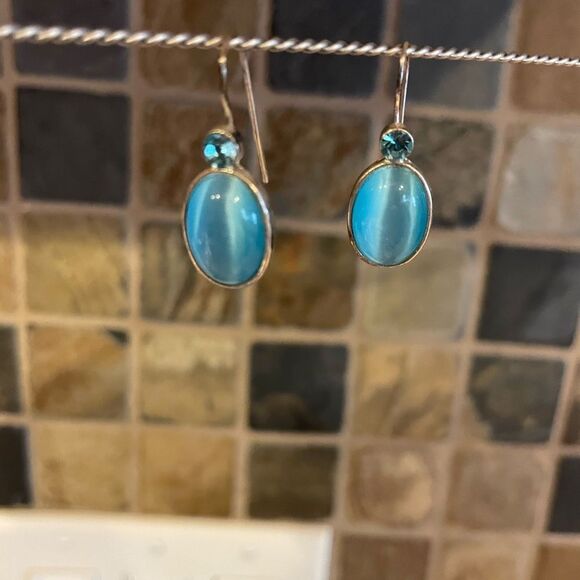 Sterling Blue Tigers Eye Earrings - Picture 1 of 11